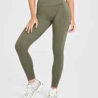 Effortless Seamless Leggings with White Logo | Alpine Green
