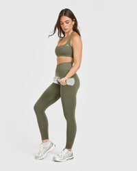 Effortless Seamless Leggings with White Logo | Alpine Green