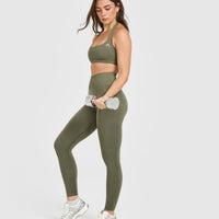 Effortless Seamless Leggings with White Logo | Alpine Green