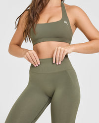 Effortless Seamless Leggings with White Logo | Alpine Green