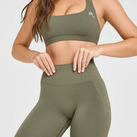 Effortless Seamless Leggings with White Logo | Alpine Green