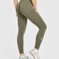 Effortless Seamless Leggings with White Logo | Alpine Green