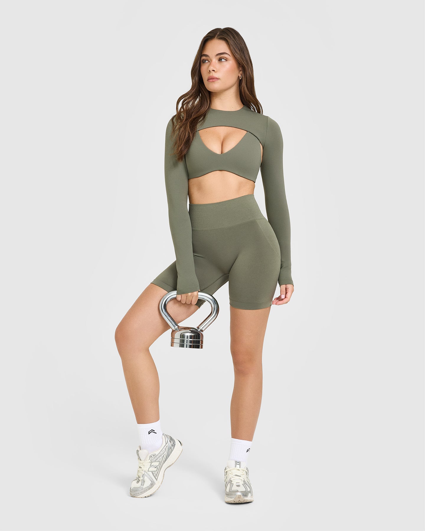 Effortless Seamless Shorts with White Logo | Alpine Green