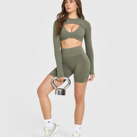 Effortless Seamless Shorts with White Logo | Alpine Green