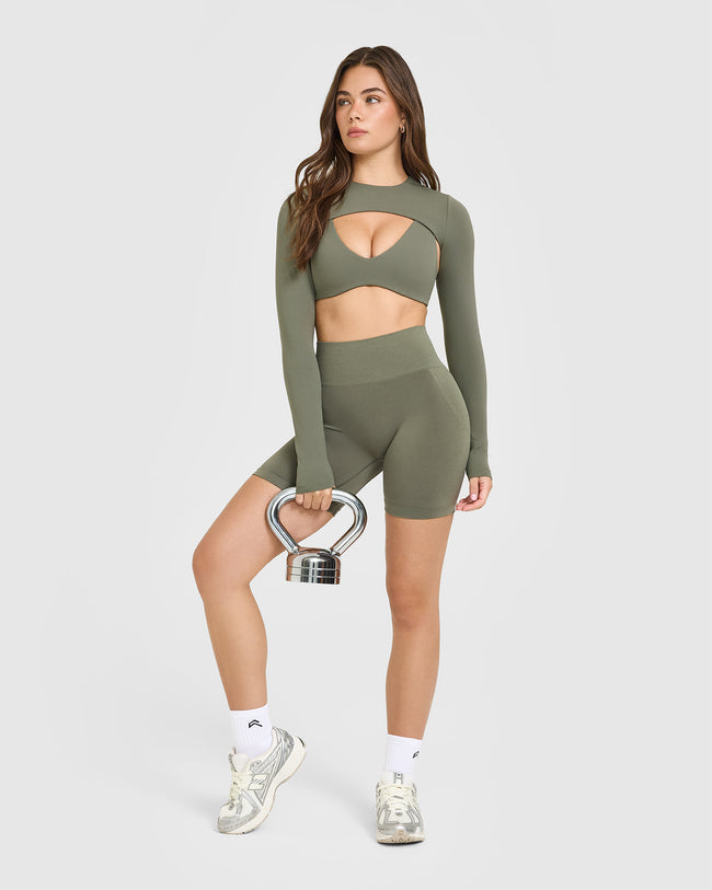 Effortless Seamless Shorts with White Logo | Alpine Green