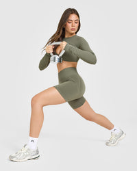 Effortless Seamless Shorts with White Logo | Alpine Green