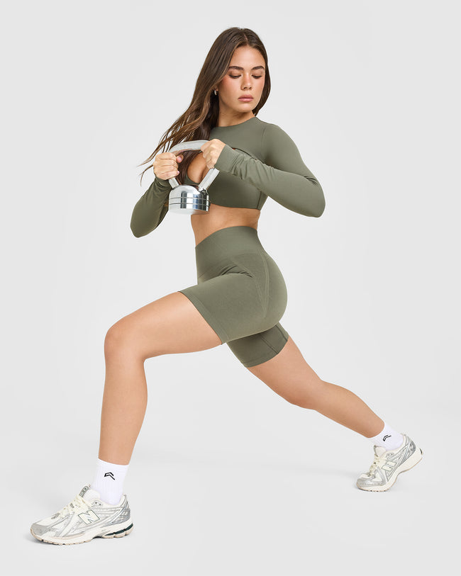 Effortless Seamless Shorts with White Logo | Alpine Green
