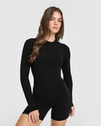 SoftMotion™ Long Sleeve Mid Top with White Logo | Black