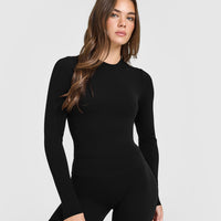 SoftMotion™ Long Sleeve Mid Top with White Logo | Black