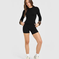 SoftMotion™ Long Sleeve Top with White Logo | Black