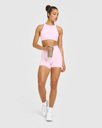 EasyLift™ High Neck Sports Bra with White Logo | Chalk Pink