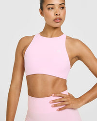 EasyLift™ High Neck Sports Bra with White Logo | Chalk Pink