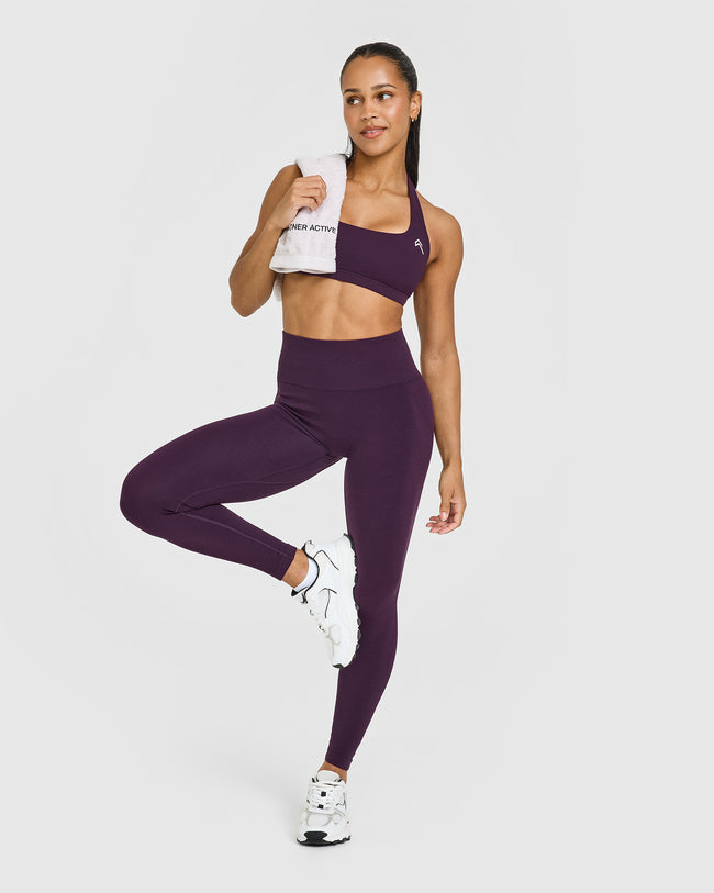 Effortless Seamless Leggings with White Logo | Blackberry Purple