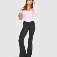 Mellow™ Rib V Neck Mid Long Sleeve Top | Chalk Pink