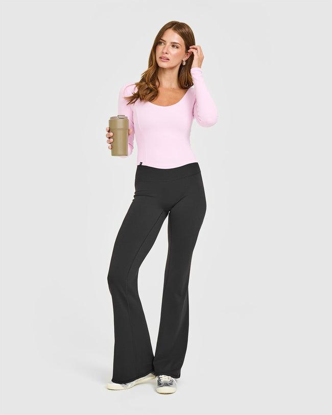 Mellow™ Rib V Neck Mid Long Sleeve Top | Chalk Pink