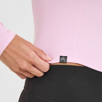 Mellow™ Rib V Neck Mid Long Sleeve Top | Chalk Pink