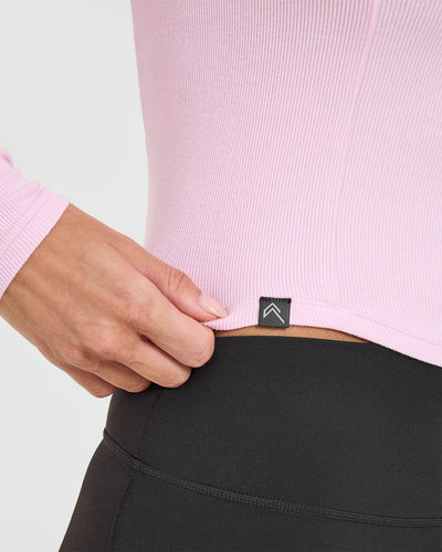 Mellow™ Rib V Neck Mid Long Sleeve Top | Chalk Pink