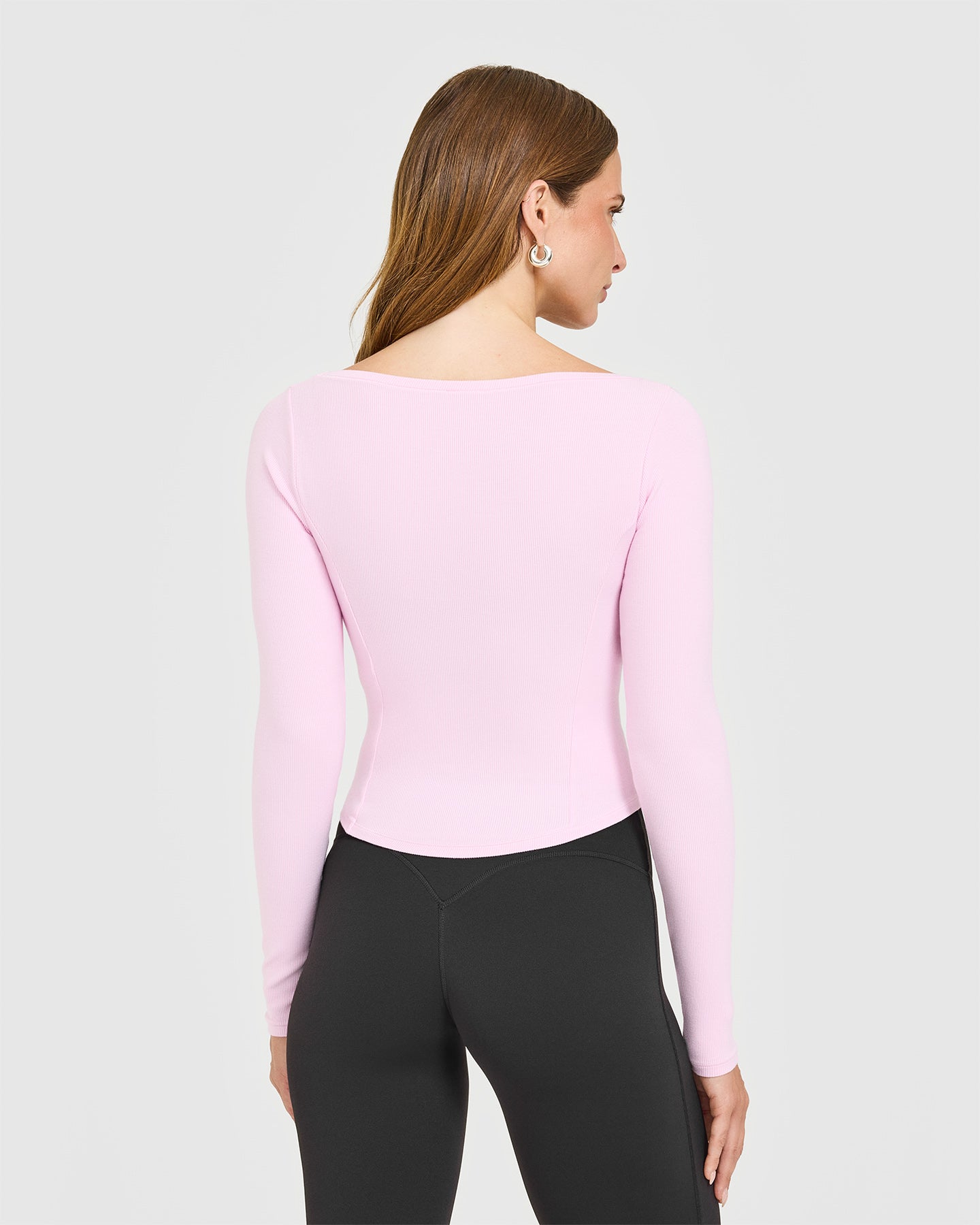 Mellow™ Rib V Neck Mid Long Sleeve Top | Chalk Pink