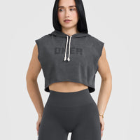 Raw Lounge Sleeveless Crop Hoodie | Coal