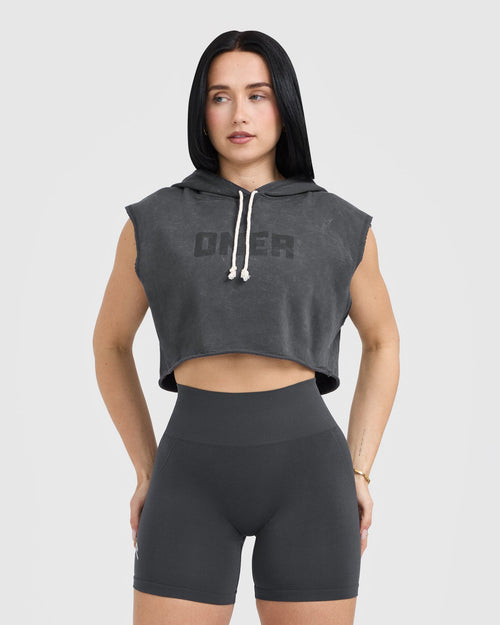 Oner Modal Raw Lounge Sleeveless Crop Hoodie | Coal