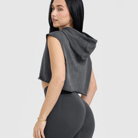 Raw Lounge Sleeveless Crop Hoodie | Coal