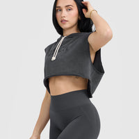 Raw Lounge Sleeveless Crop Hoodie | Coal