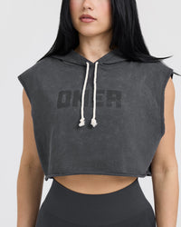 Raw Lounge Sleeveless Crop Hoodie | Coal