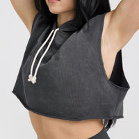 Raw Lounge Sleeveless Crop Hoodie | Coal