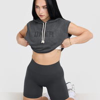 Raw Lounge Sleeveless Crop Hoodie | Coal