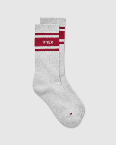 Varsity Long Crew Socks 1 Pack | Grey Marl/Ruby Red