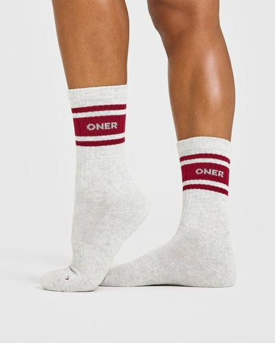 Varsity Long Crew Socks 1 Pack | Grey Marl/Ruby Red