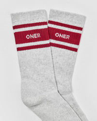 Varsity Long Crew Socks 1 Pack | Grey Marl/Ruby Red