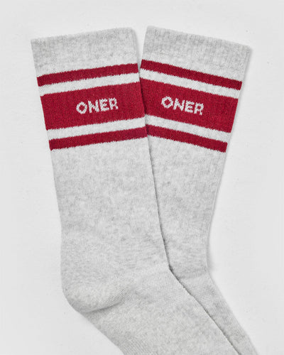 Varsity Long Crew Socks 1 Pack | Grey Marl/Ruby Red