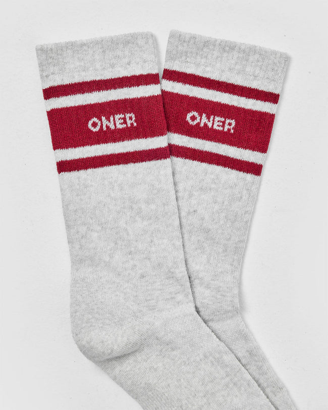 Varsity Long Crew Socks 1 Pack | Grey Marl/Ruby Red