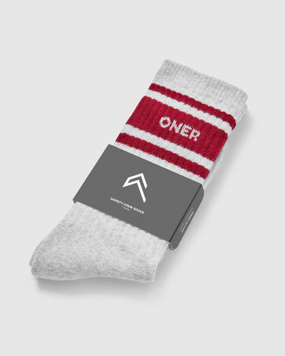 Varsity Long Crew Socks 1 Pack | Grey Marl/Ruby Red