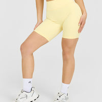 Timeless High Waisted Shorts with White Logo | Sherbert Yellow