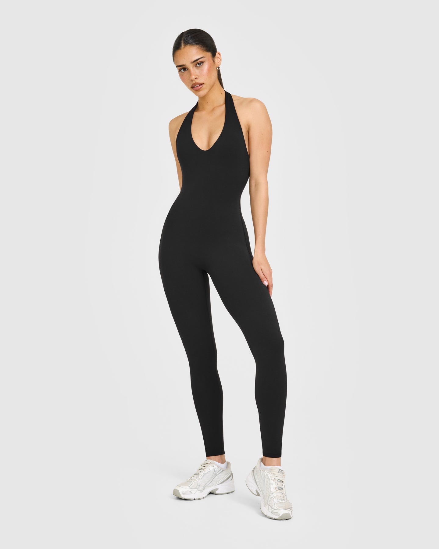 SoftMotion™ Halter Neck All In One Long with White Logo | Black