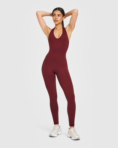 Oner Modal SoftMotion™ Halter Neck All In One Long with White Logo | Light Rosewood