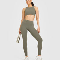 SoftMotion™ High Waisted Leggings with White Logo | Alpine Green