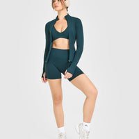 SoftMotion™ High Waisted Shorts 6" with White Logo | Oil Blue