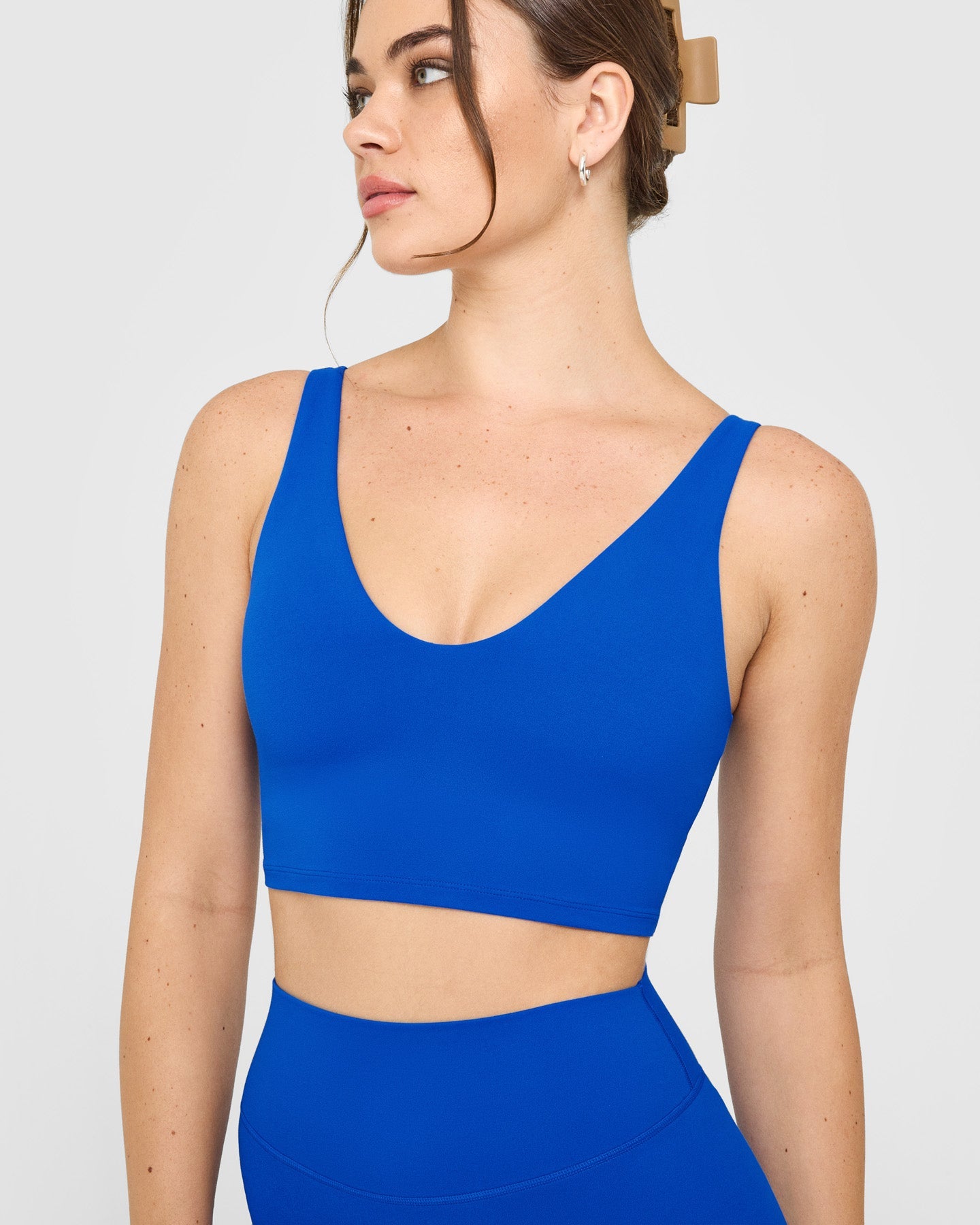 SoftMotion™ Longline Sports Bra with White Logo | Light Cobalt Blue