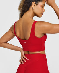 SoftMotion™ Longline Sports Bra with White Logo | Light Toasted Red