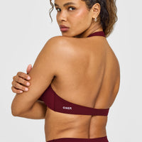 SoftMotion™ Minimal Halter Neck Bralette with White Logo | Light Rosewood