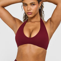 SoftMotion™ Minimal Halter Neck Bralette with White Logo | Light Rosewood