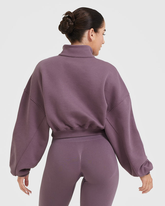 All Day Cosy Crop 1/4 Zip Sweatshirt | Vintage Purple