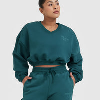 All Day Est 2020 Crop V-Neck Sweatshirt | Marine Teal