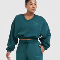 All Day Est 2020 Crop V-Neck Sweatshirt | Marine Teal