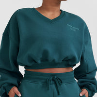 All Day Est 2020 Crop V-Neck Sweatshirt | Marine Teal