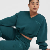 All Day Est 2020 Crop V-Neck Sweatshirt | Marine Teal