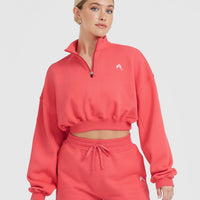 All Day Lightweight Crop 1/4 Zip Sweatshirt | Sweet Red